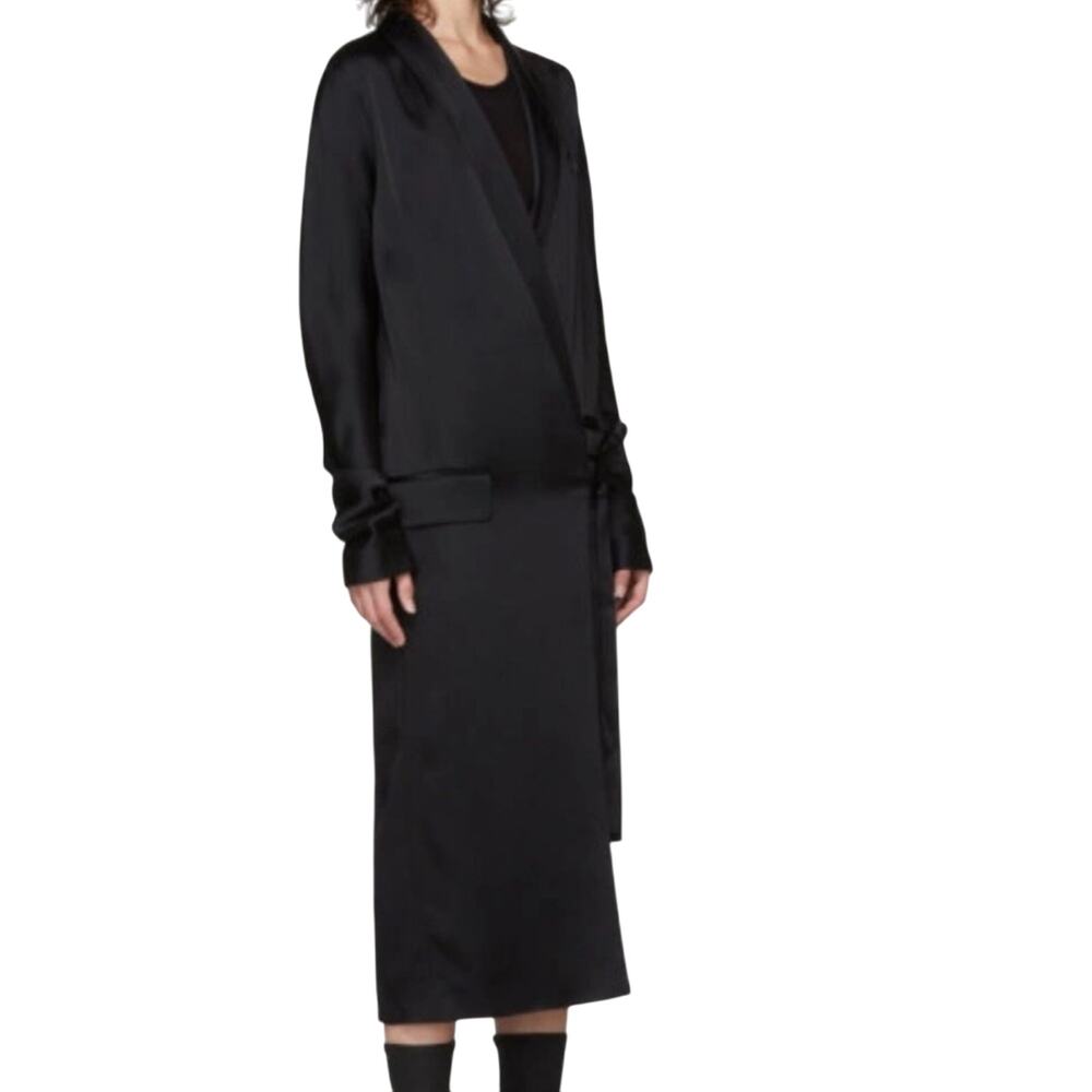 Haider Ackermann Kuiper Satin Dress Black size FR 34 XS Peak Lapel Tie-waist